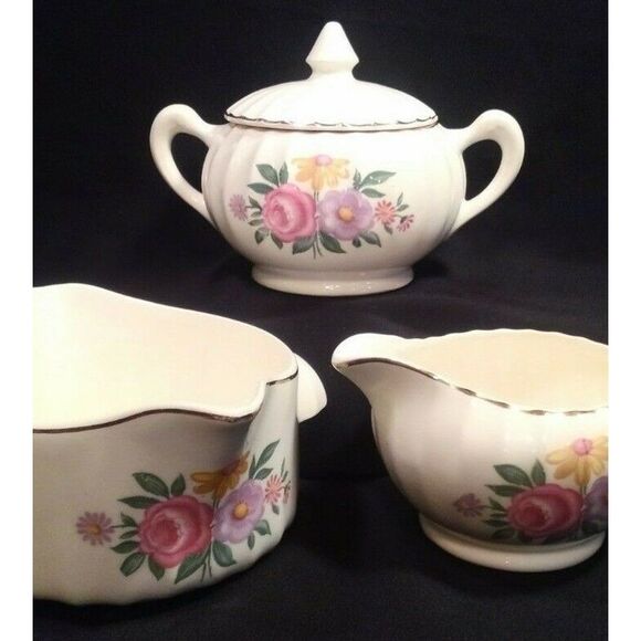 SALE 6 Pc 1940's WS GeorgeChina Serving Set in Romance White w Floral Gold Trim - Picture 6 of 12